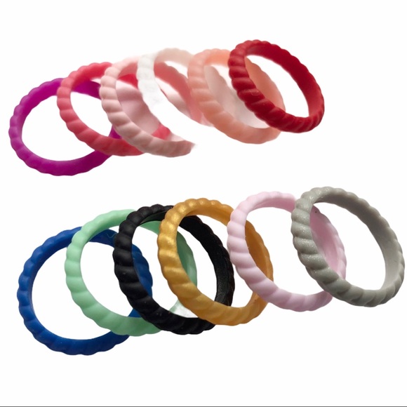 NEW 12 Silicone Rings Band Size 5 Stackable Multi-Color - Picture 3 of 9